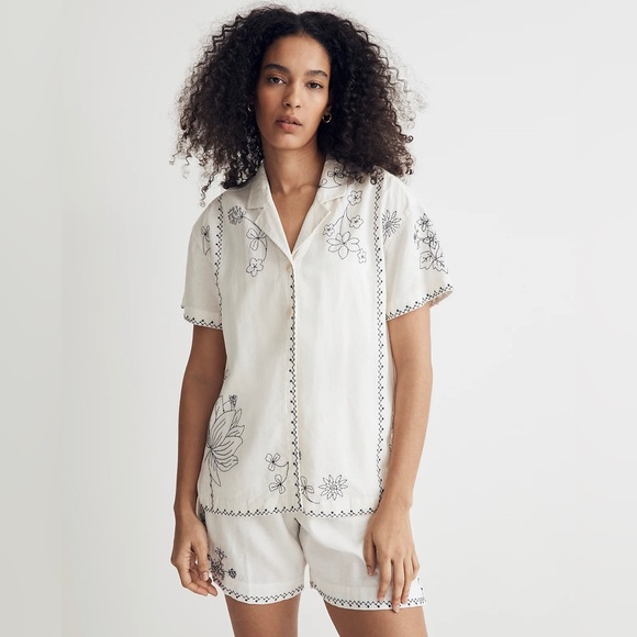Madewell Tops - Madewell Embroidered Linen-Blend Camp Shirt - Size XL *NWT*